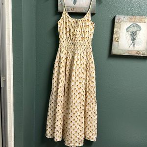 Sophia cami midi dress in wild calendula block print.